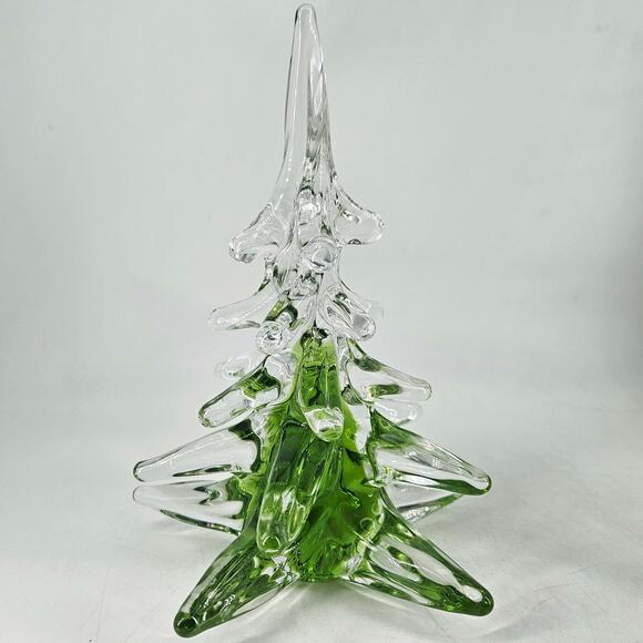Konstglas Ronneby Sweden Crystal Glass Clear & Green Christmas Tree 8" Signed - Picture 1 of 5